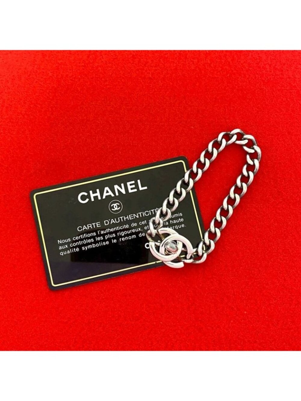 Chanel Turnlock Bracelet Coco Mark Silver Plated Chain 96P - Picture 1 of 4